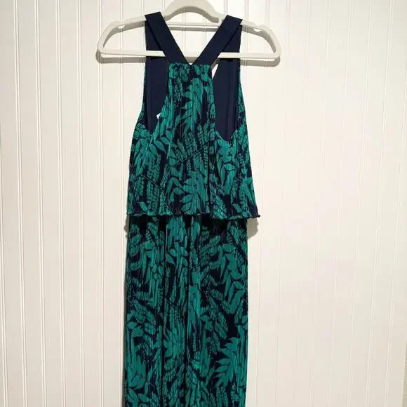 Banana Republic Fern Print Layered Pleated Maxi Dress Navy Blue Green NEW Medium - Picture 8 of 9